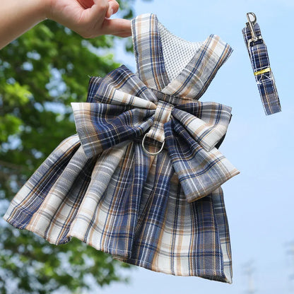 Cute Plaid Skirt Chest Strap Leash Dog Cat Vest Clothes Fighting Supplies Pet Harnesses Walking Pet Accessories Comfortable