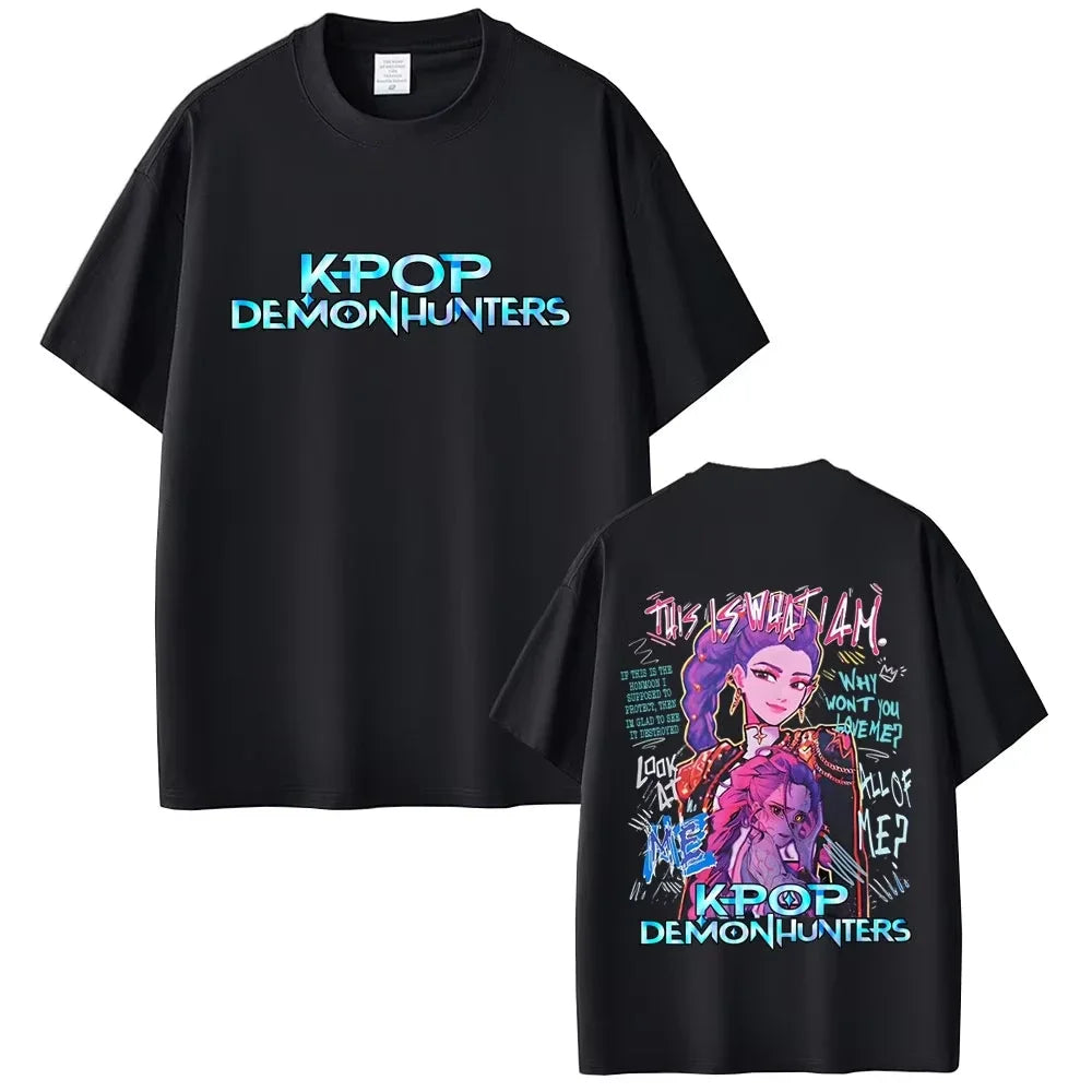 Movie KPop Demon Hunters Rumi Mira Zoey Saja Boys Derpy Tiger Double Sided Print T-shirt