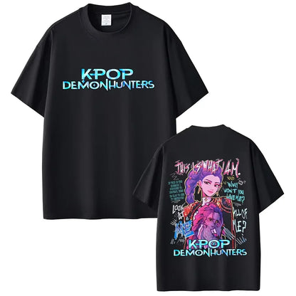 Movie KPop Demon Hunters Rumi Mira Zoey Saja Boys Derpy Tiger Double Sided Print T-shirt
