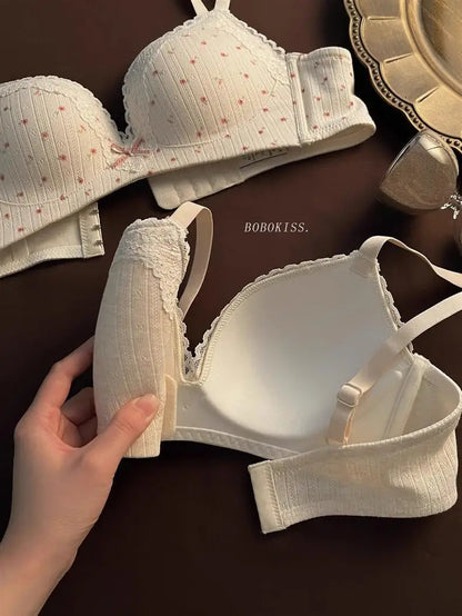 Lace Edge Sexy Lingerie Women's Small Breasts Gather No Wire Anti-Sag Bra Set