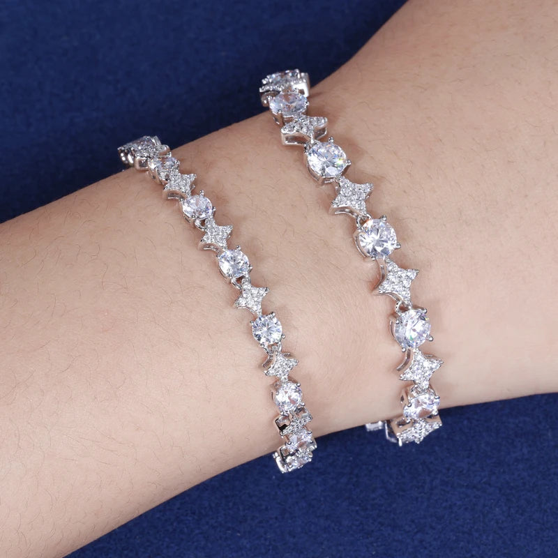 High Quality Iced Out Moissanite Star Tennis Chain Bracelets for Women Men Solid 925 Sterling Silver Fine Unisex Jewelry Gifts