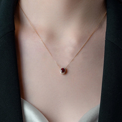 Metiseko 925 Sterling Silver Ruby Colour Chain Necklace Garnet Red Cubic Zirconia Retro Style Necklace Waterproof for Women