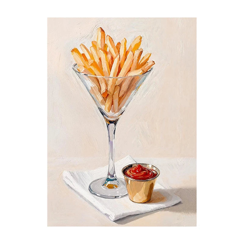 Funny Statement Piece Modern Still Life Poster Red Wine Pizza Crackers Art Print Food Wall Art Picture for Kitchen Home Decor