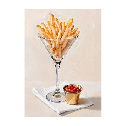 Funny Statement Piece Modern Still Life Poster Red Wine Pizza Crackers Art Print Food Wall Art Picture for Kitchen Home Decor