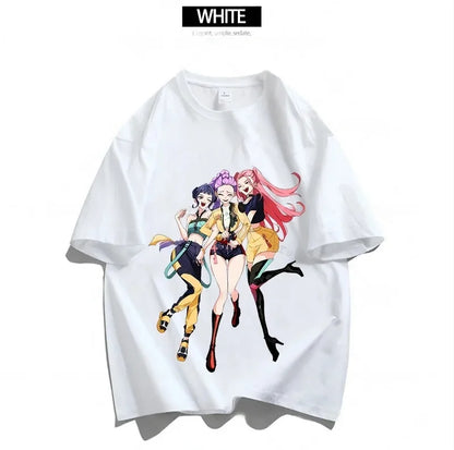 Cartoon Anime Film Kpop Demon Hunters Print T-shirt for Men Women Adult Clothes Summer Cotton Outdoor Wear Hip Hop Fashion Tops
