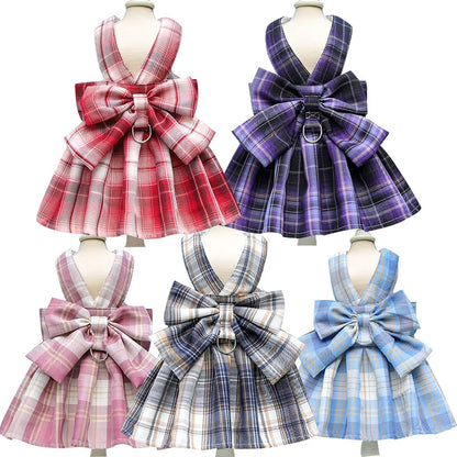 Cute Plaid Skirt Chest Strap Leash Dog Cat Vest Clothes Fighting Supplies Pet Harnesses Walking Pet Accessories Comfortable