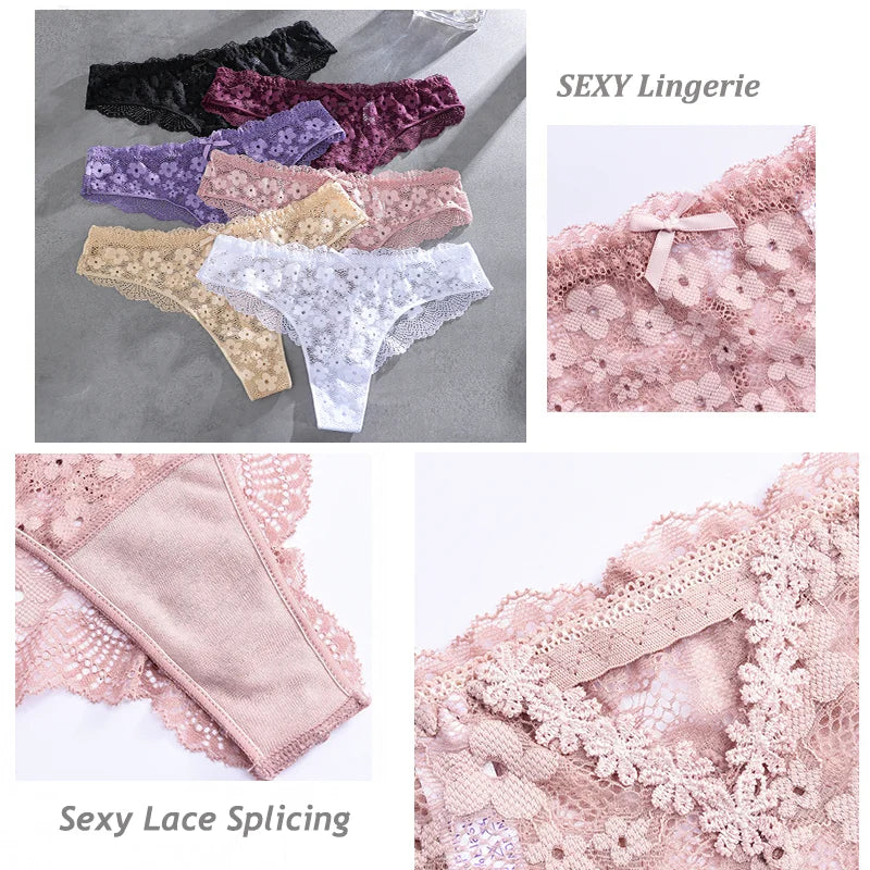 3Pcs Women Cotton Lingerie Sexy Thong Soft Fashion Panties Femme Design Underwear Pantys Underpant Lingerie Lace Intimates S-XL