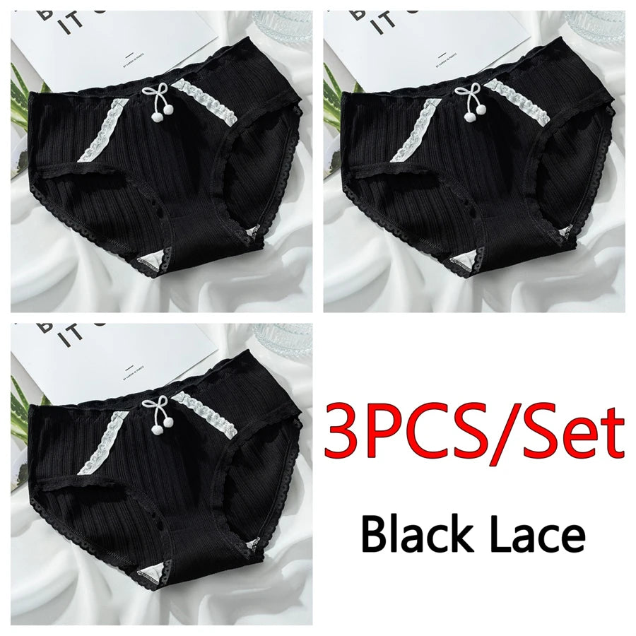 3PCS/set Cotton Bar Girl Panties Butterfly Sexy Design Unique Mid Waist Women Briefs Breathable Girls Underwear Soft Lingerie