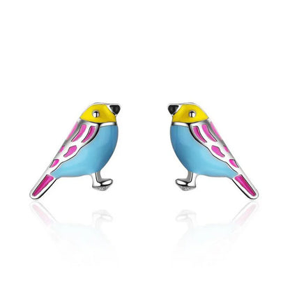 Cute 925 Sterling Silver Colorful Bird Stud Earrings For Kids Children Girl Lovely Animal Sterling-silver-jewelry