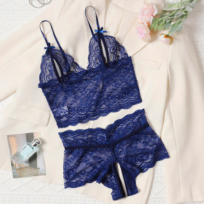 Blue Bra Set For Women Transparent Underwear Sexy Lingerie