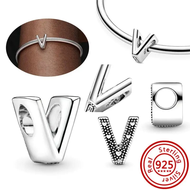 Hot Sale 100% 925 Sterling Silver 26 Letter A~Z Alphabet DIY Name Beads Fit Original  Charm Bracelet Bangles Fine Jewelry