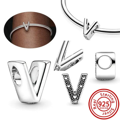 Hot Sale 100% 925 Sterling Silver 26 Letter A~Z Alphabet DIY Name Beads Fit Original  Charm Bracelet Bangles Fine Jewelry