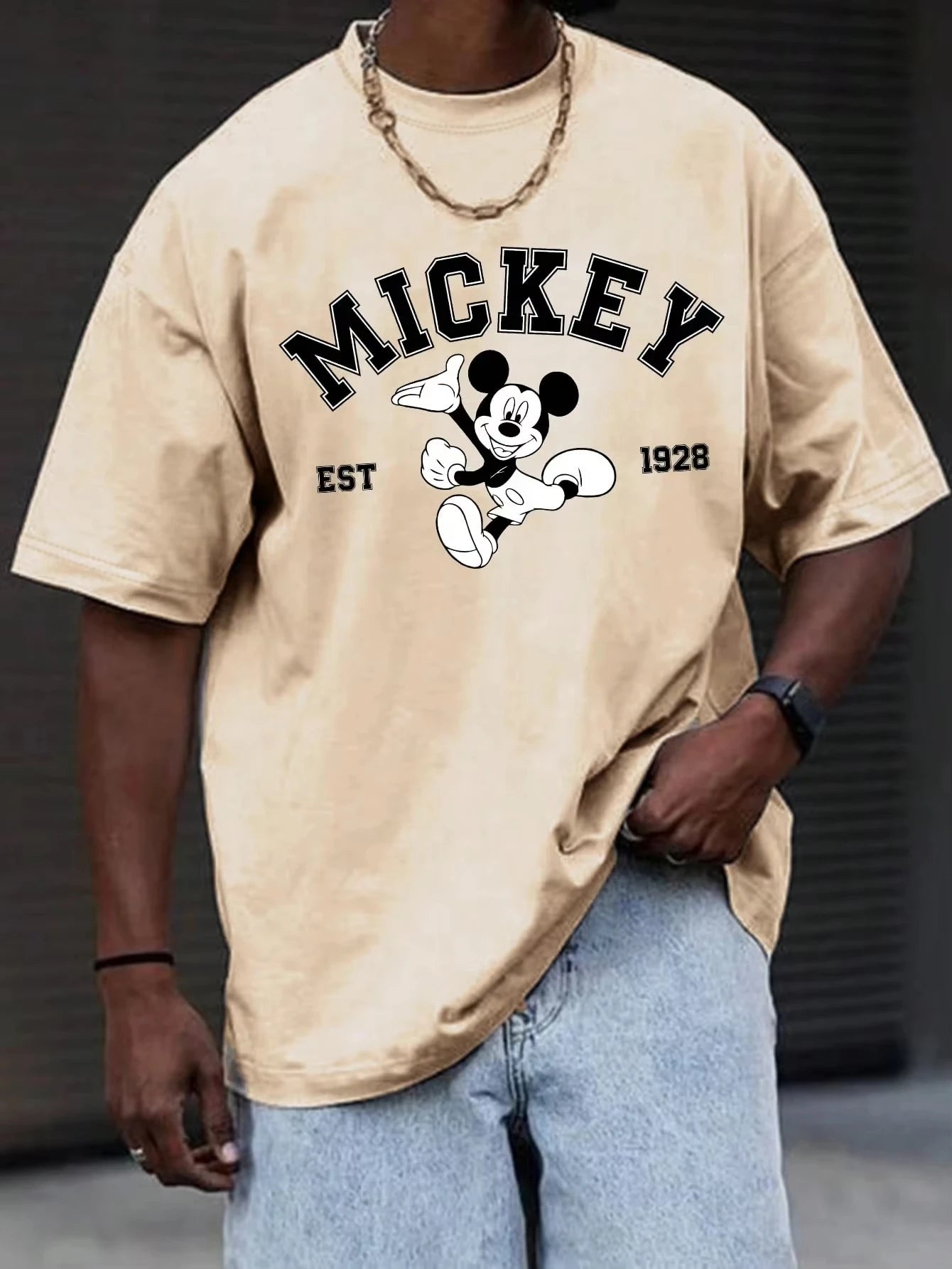 Disney Mickey Mouse Casual Cartoon Print Short Sleeve T-Shirt for Men Summer Oversized Shirt Family