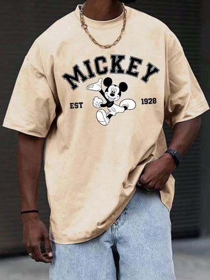 Disney Mickey Mouse Casual Cartoon Print Short Sleeve T-Shirt for Men Summer Oversized Shirt Family