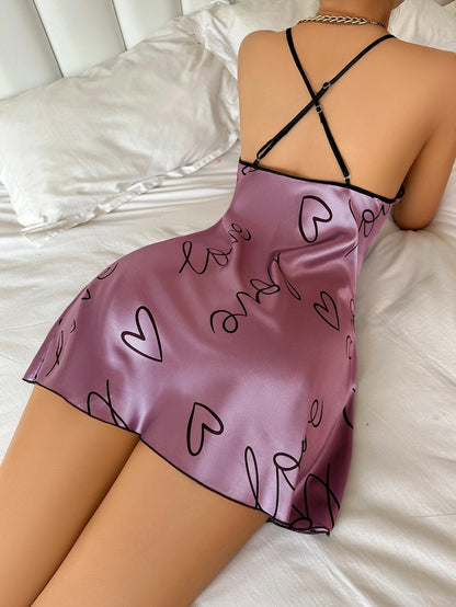 Heart Letter Print Spaghetti Strap Women's Sleepwear