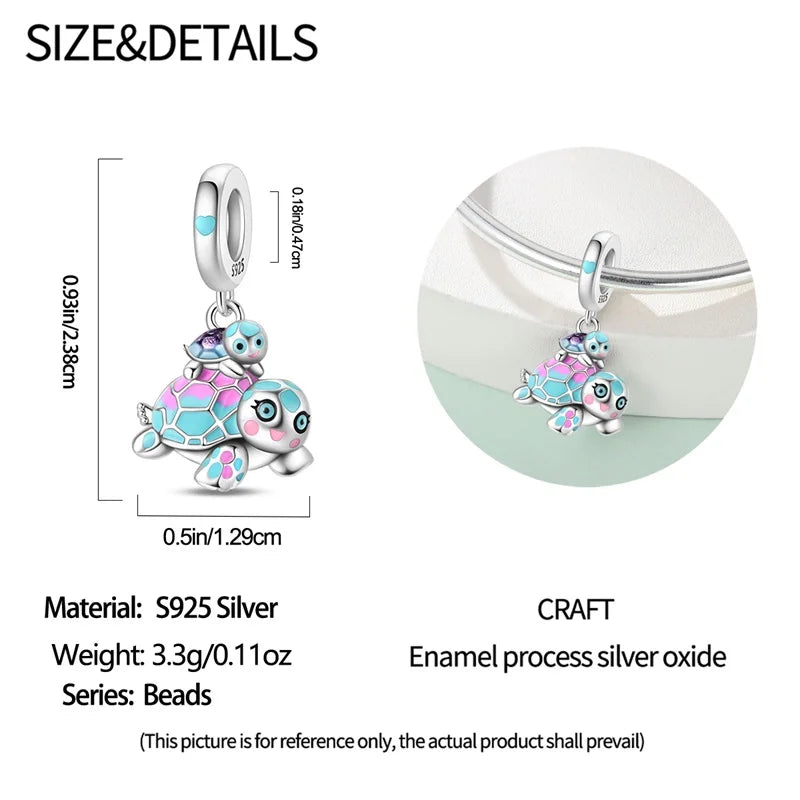 Blue Series 925 Sterling Silver Turtle,Whale & Seahorse Dangle Charm Fits Bracelet Kids Ocean Jewelry Accessories