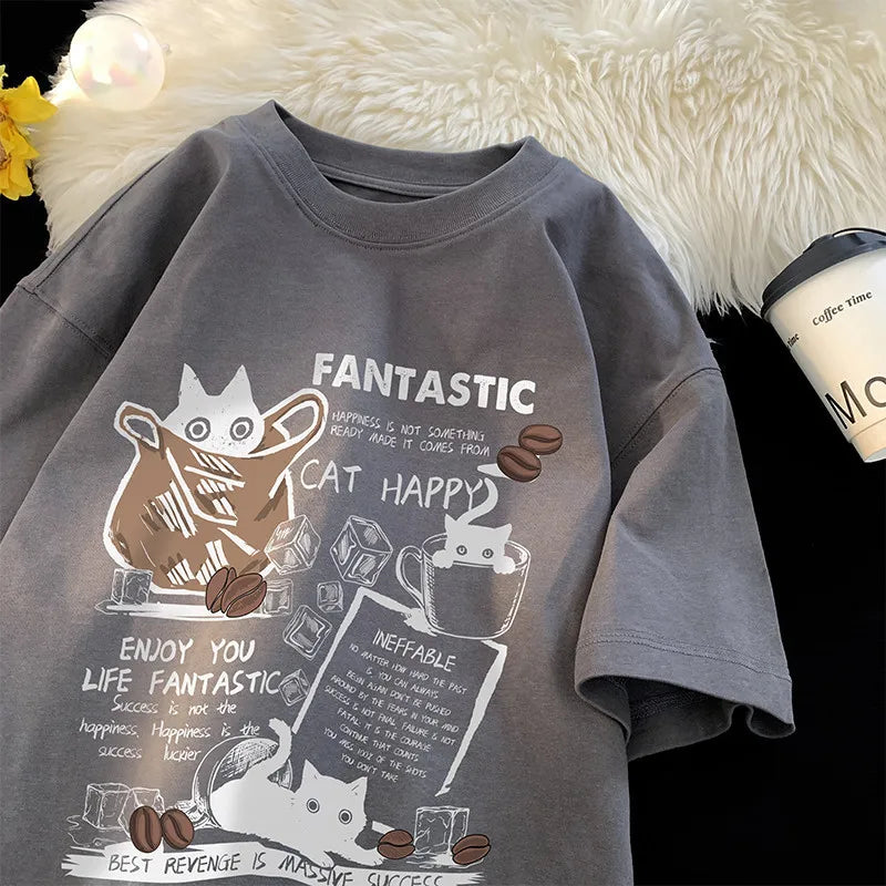 Cartoon Cat Group Printed T-Shirt