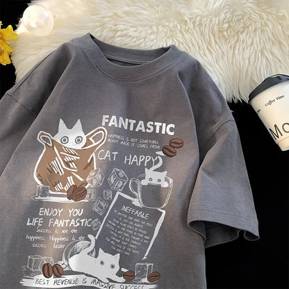 Cartoon Cat Group Printed T-Shirt