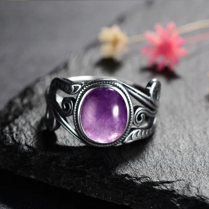 Natural 8x10MM Rose Quartz  Rings Vintage S925 Silver Finger Ring for Women Gift Luxury Rhodochrosite Stone Jewelry