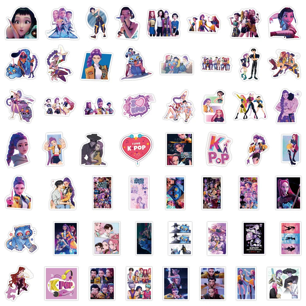 A50/55/60Pcs KPop Demon Hunters Stickers KPop Demon Hunters DIY Stickers Scrapbooking Phone Luggage Skateboard Waterproof Decals