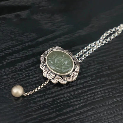 Original designer craftsmanship natural Hetian jasper pendant brooch Chinese style retro unique charm brand silver jewelry