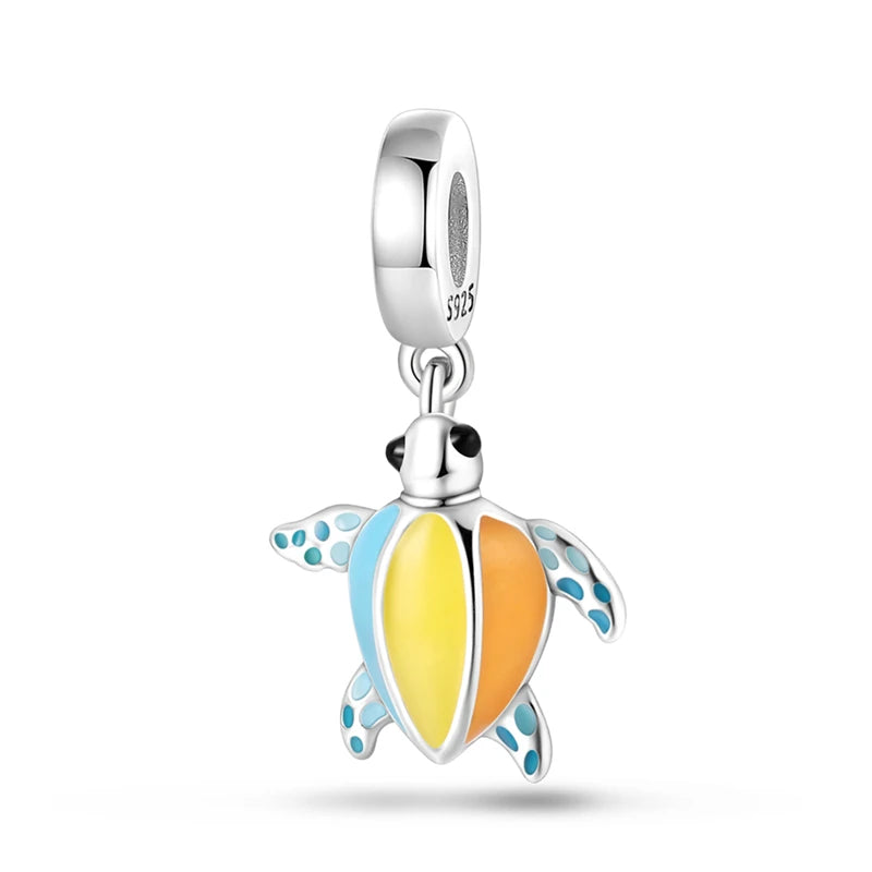 Blue Series 925 Sterling Silver Turtle,Whale & Seahorse Dangle Charm Fits Bracelet Kids Ocean Jewelry Accessories
