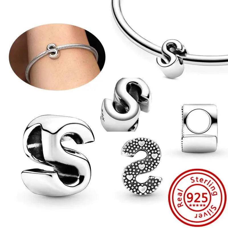 Hot Sale 100% 925 Sterling Silver 26 Letter A~Z Alphabet DIY Name Beads Fit Original  Charm Bracelet Bangles Fine Jewelry