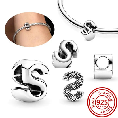 Hot Sale 100% 925 Sterling Silver 26 Letter A~Z Alphabet DIY Name Beads Fit Original  Charm Bracelet Bangles Fine Jewelry
