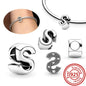 Hot Sale 100% 925 Sterling Silver 26 Letter A~Z Alphabet DIY Name Beads Fit Original  Charm Bracelet Bangles Fine Jewelry