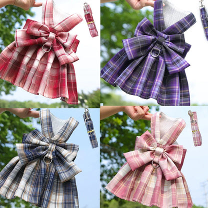 Cute Plaid Skirt Chest Strap Leash Dog Cat Vest Clothes Fighting Supplies Pet Harnesses Walking Pet Accessories Comfortable