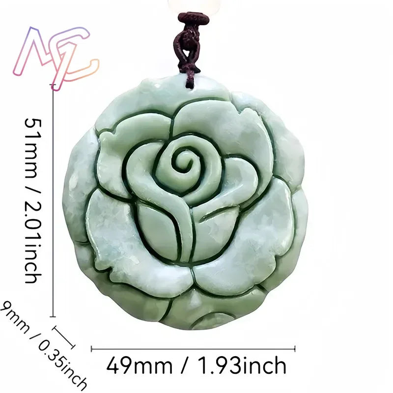 Light Green Natural Jade Flower Heart Pendant Necklace Real Jewellery Carved Gemstone Fashion Charm Amulet Gifts for Women Men
