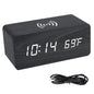 Wooden Desk Digital Clock Phone Chargers LED Display Temperature Wooden Digital Alarm Clock Wireless Charger Desk Table Clocks