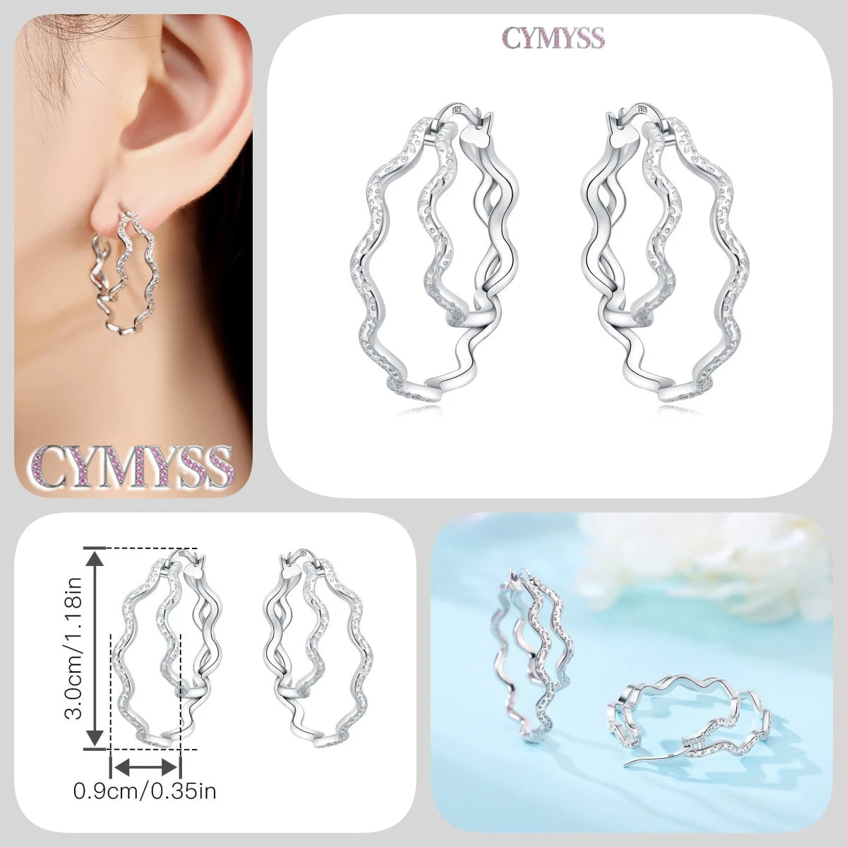 CYMYSS 2025 New 925 Sterling Silver Classic Hollow-out Versatile Hoop Earrings for Women Fine Jewelry Ideal Birthday Party Gifts