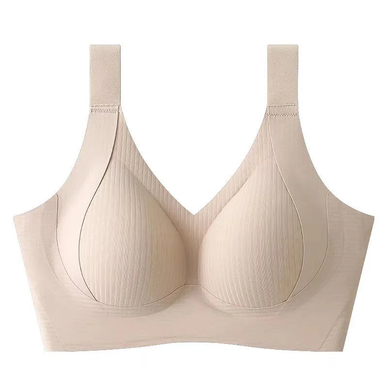 Large Size Seamless Underwear Women's Full Cup Adjustable Big Breast Revealing Small Breast Reduction Bra