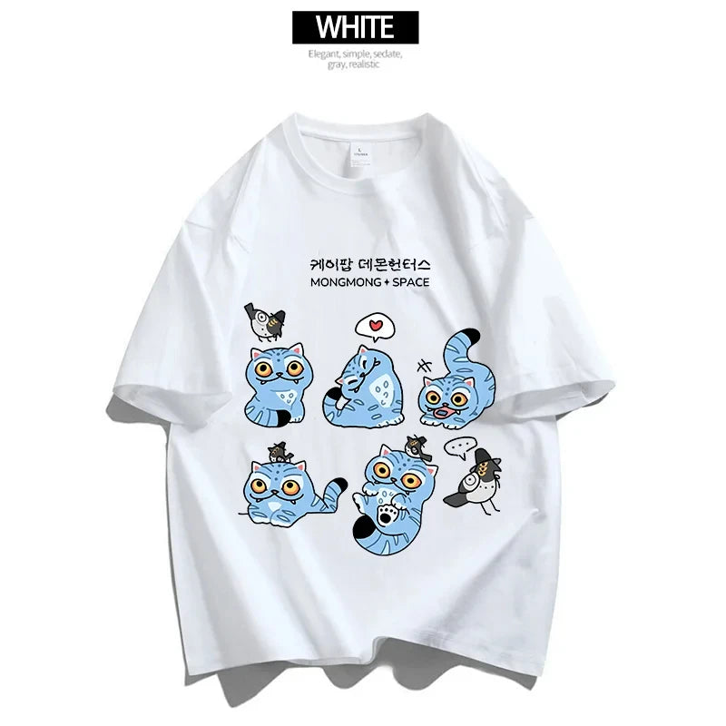 Cartoon Anime Film Kpop Demon Hunters Print T-shirt for Men Women Adult Clothes Summer Cotton Outdoor Wear Hip Hop Fashion Tops