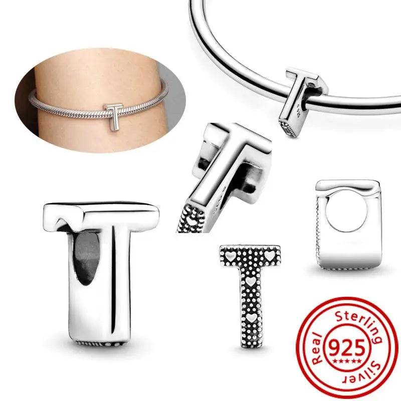 Hot Sale 100% 925 Sterling Silver 26 Letter A~Z Alphabet DIY Name Beads Fit Original  Charm Bracelet Bangles Fine Jewelry
