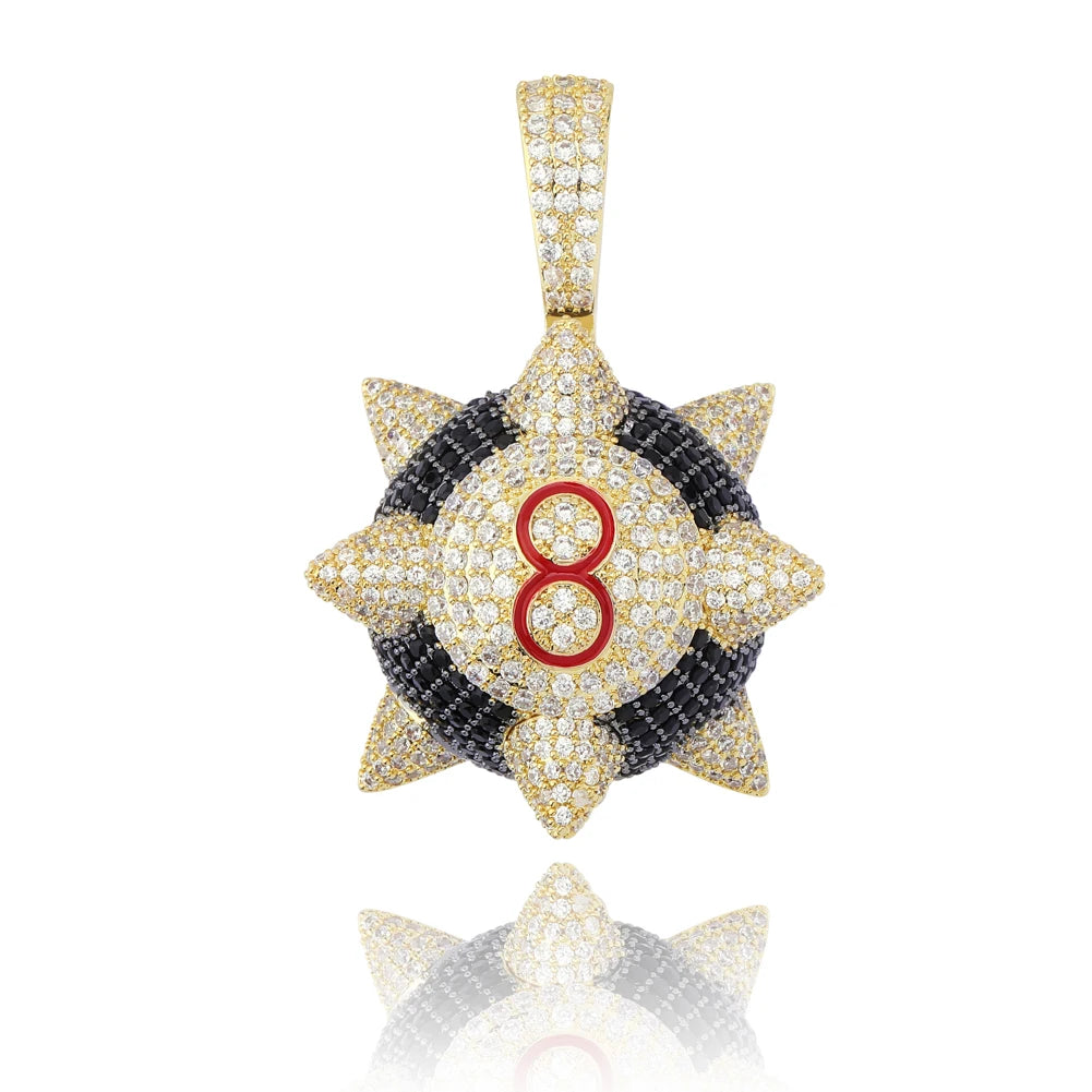 TOPGRILLZ New Iced out Trippieredd Inspired Spike 8-ball Billiard  Pendant Necklace With Tennis Chain Hip hop Jewelry