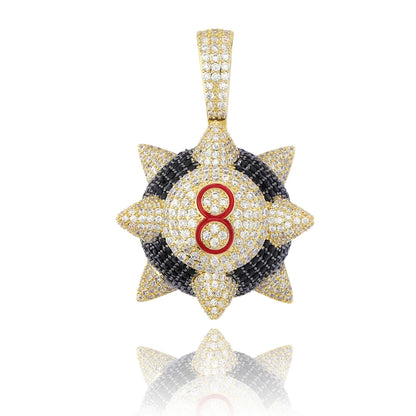 TOPGRILLZ New Iced out Trippieredd Inspired Spike 8-ball Billiard  Pendant Necklace With Tennis Chain Hip hop Jewelry