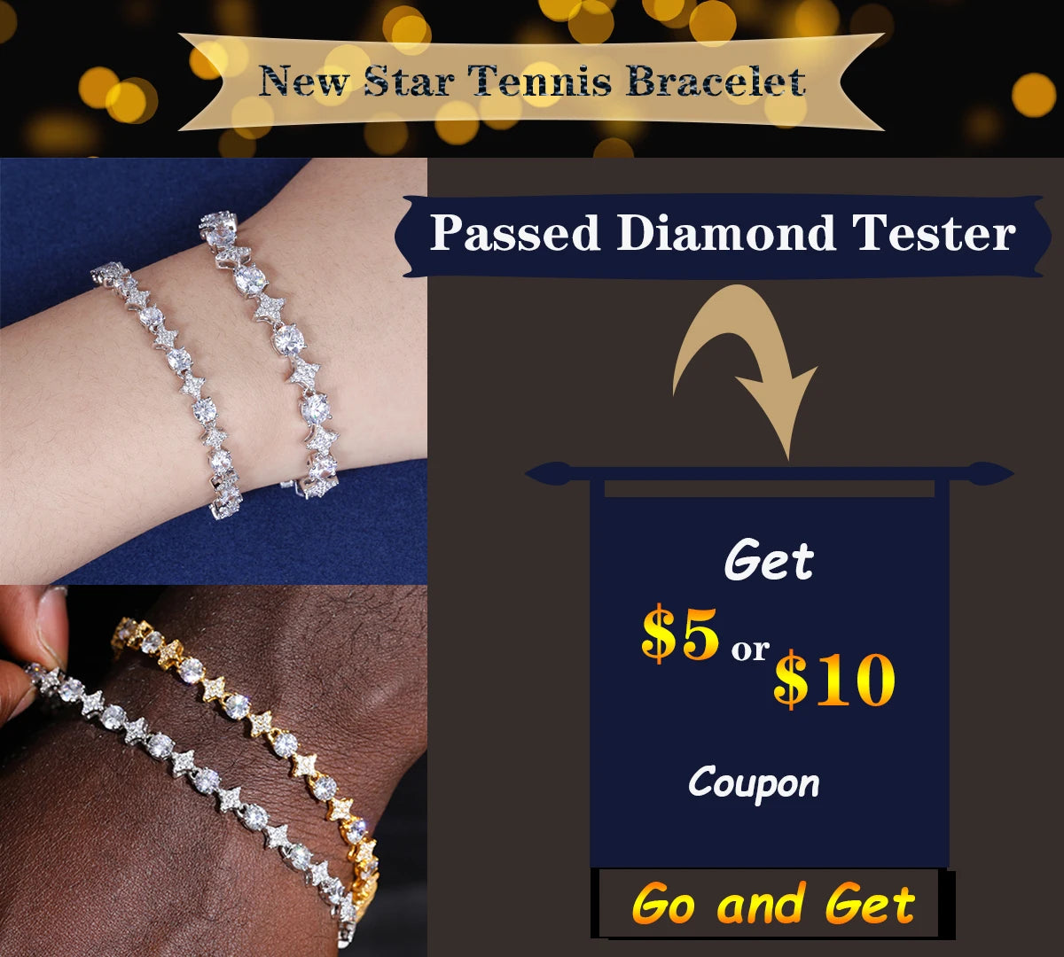 High Quality Iced Out Moissanite Star Tennis Chain Bracelets for Women Men Solid 925 Sterling Silver Fine Unisex Jewelry Gifts