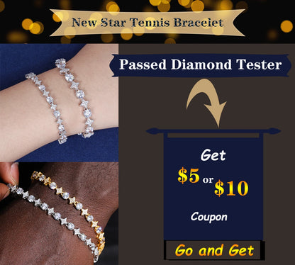 High Quality Iced Out Moissanite Star Tennis Chain Bracelets for Women Men Solid 925 Sterling Silver Fine Unisex Jewelry Gifts