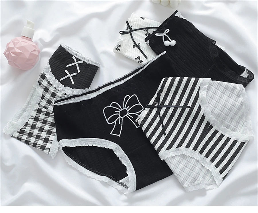 3PCS/set Cotton Bar Girl Panties Butterfly Sexy Design Unique Mid Waist Women Briefs Breathable Girls Underwear Soft Lingerie
