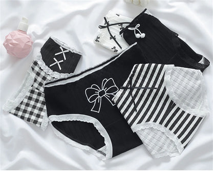 3PCS/set Cotton Bar Girl Panties Butterfly Sexy Design Unique Mid Waist Women Briefs Breathable Girls Underwear Soft Lingerie