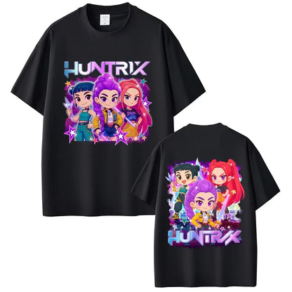Movie KPop Demon Hunters Rumi Mira Zoey Saja Boys Derpy Tiger Double Sided Print T-shirt