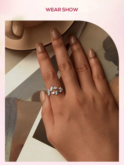 WOSTU 925 Sterling Silver Leaves Open Ring With Zircon For Women's Dating Daily Parties Fine Jewelry Gifts Dainty Trendy Jewelry