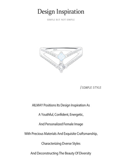 Ailmay 925 Sterling Silver Double-Layer Water Droplet Shaped Blue & White Zircon Ring For Women Personality Gift Party Jewelry