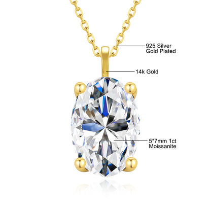Oval Cut Moissanite Diamond Pendant 14K Gold for Women 2CT 3CT D VVS1 100% Au585 Necklaces for Anniversary Gifts Classic Jewelry