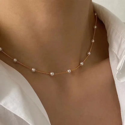 3pcs Women's Pearl Necklace Set 14K Gold Fashion Love Heart Pendant Waterproof Hypoallergenic Collarbone Neck Chain Jewelry