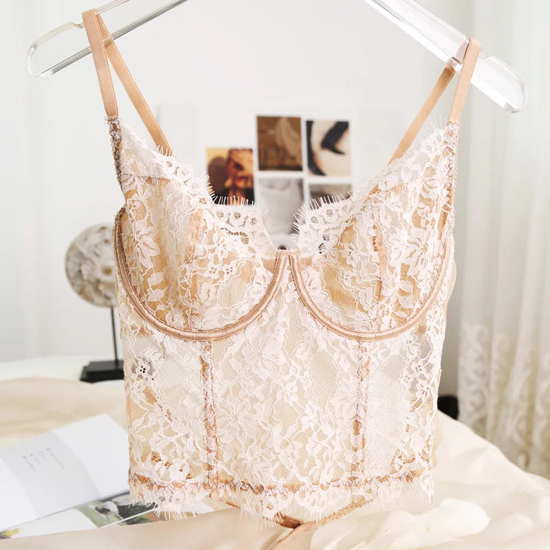 Full Lace Embroidery Ultra-Thin Transparent Intimates Push Up Pure Desire Soft Steel Ring Anti Saggging Underwear Low Waist