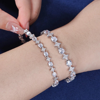 High Quality Iced Out Moissanite Star Tennis Chain Bracelets for Women Men Solid 925 Sterling Silver Fine Unisex Jewelry Gifts