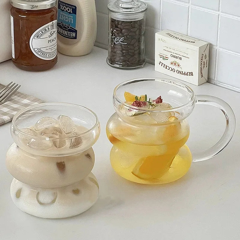 High Borosilicate Glass Coffee Cup Transparent Milk Mug Heat Resistant Breakfast Oatmeal Cup Party Juice Tea Cups